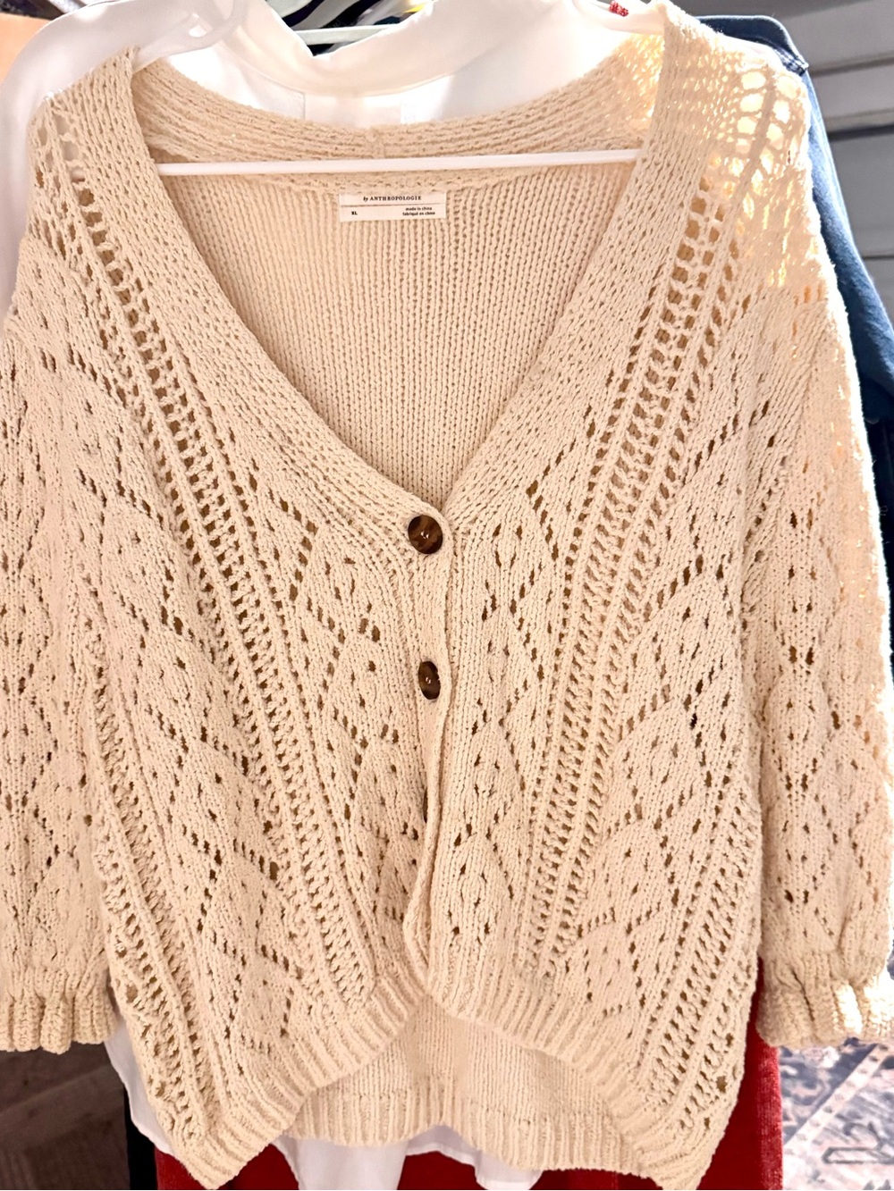 Anthropologie Cream-Knit V-Neck Button Cardigan -NWOT- rare
